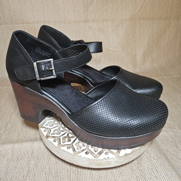 boc Shoes - Born of Concept Platform Heel Mary Jane Clogs Women 10 Black Leather Chunky Shoe